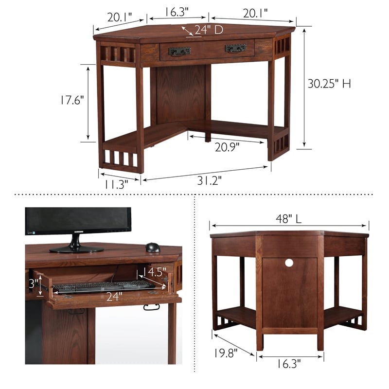 Maklaine Modern Traditional Corner Computer Desk in Mission Oak