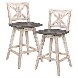 Maklaine Asian Hardwood Dining Swivel Counter Stools in Brown (Set of 2)
