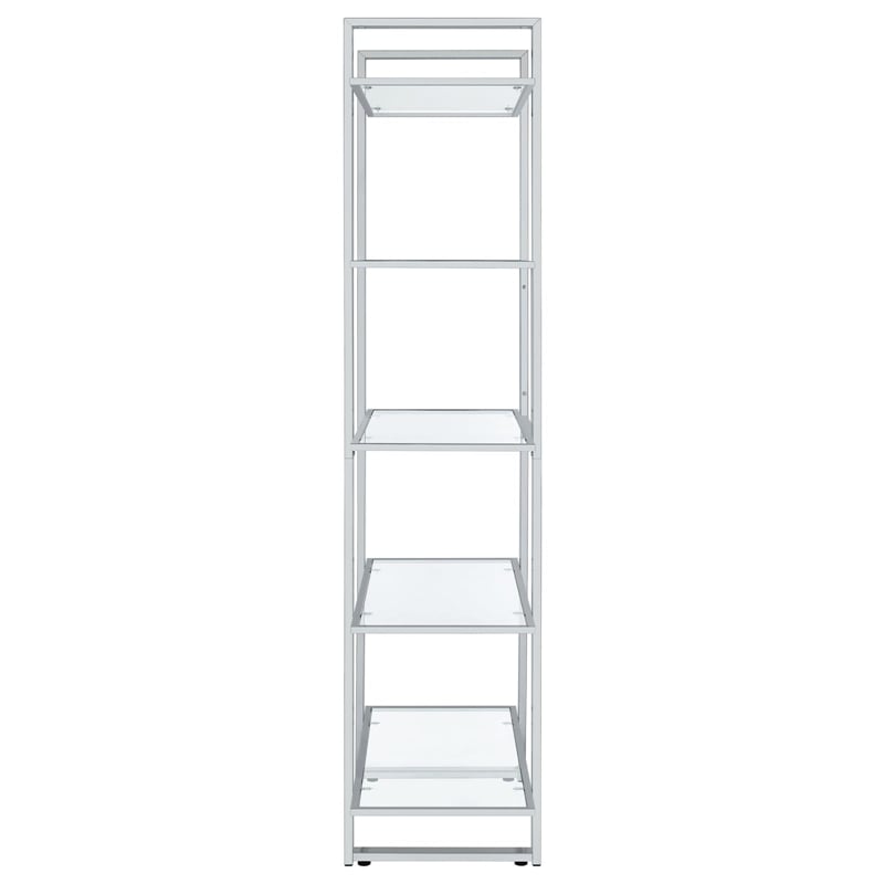 Maklaine Contemporary Rectangular Metal Bookcase with 5-Shelf in Chrome