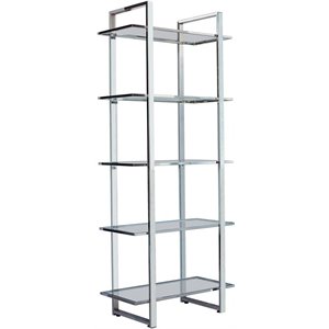Maklaine Contemporary Rectangular Metal Bookcase with 5-Shelf in Chrome