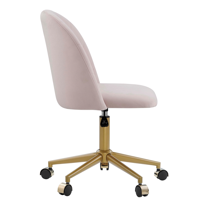 Maklaine Upholstered Adjustable Armless Desk Chair Gold Legs in Blush Pink