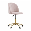 Maklaine Upholstered Adjustable Armless Desk Chair Gold Legs in Blush Pink