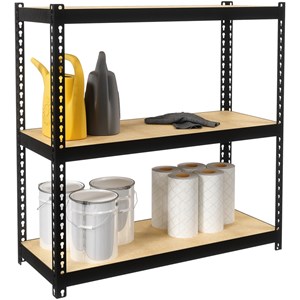 Maklaine Riveted Metal Shelving 3-Shelf Unit 12D x 30W x 30H Black