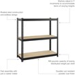 Maklaine Riveted Metal Shelving 3-Shelf Unit 12D x 30W x 30H Black