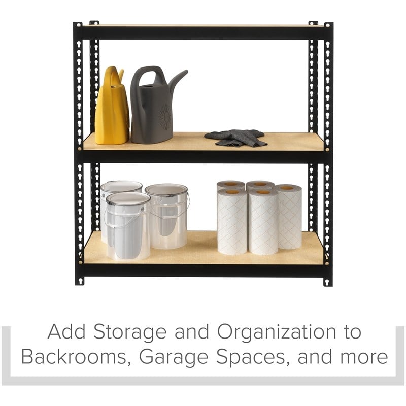 Maklaine Riveted Metal Shelving 3-Shelf Unit 12D x 30W x 30H Black