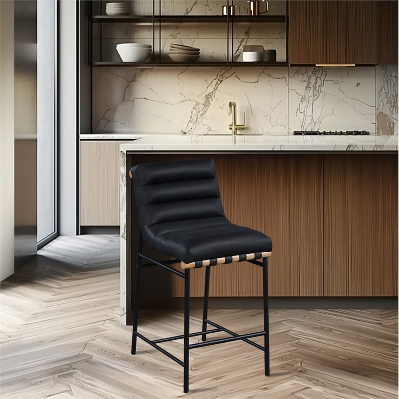 Maklaine Contemporary Black Vegan Faux Leather Counter Stool