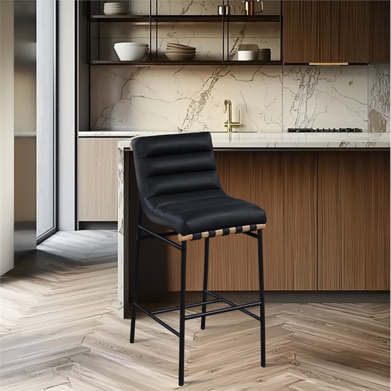 Maklaine Modern / Contemporary Black Vegan Faux Leather Bar Stool