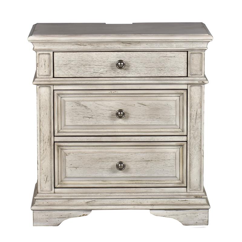 Maklaine Ivory Wood 3-Drawer Nightstand in Rustic White Finish