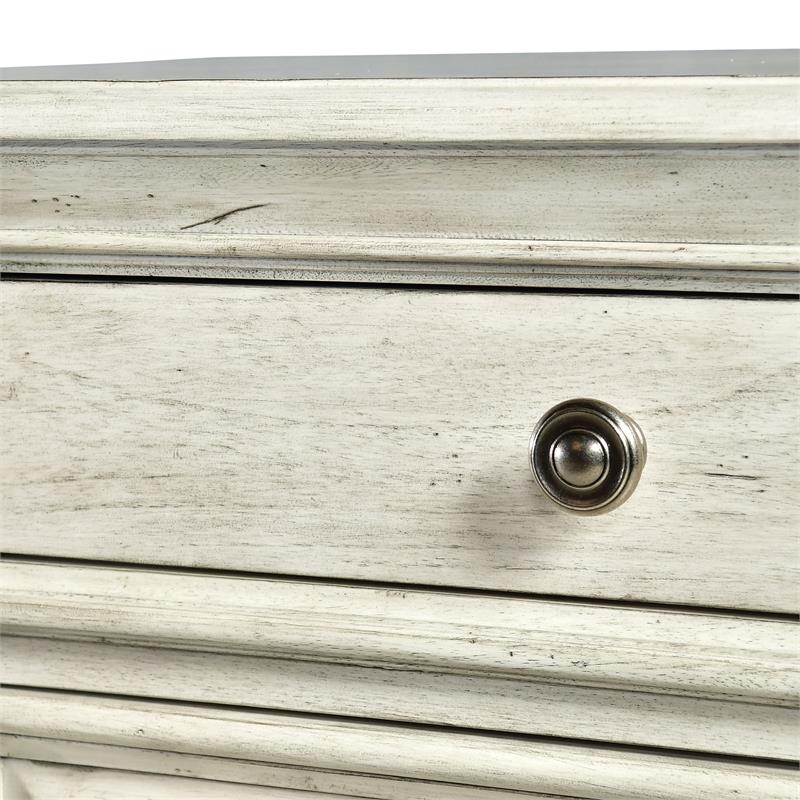 Maklaine Ivory Wood 3-Drawer Nightstand in Rustic White Finish