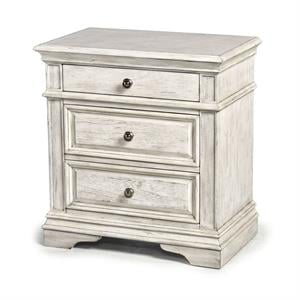Maklaine Ivory Wood 3-Drawer Nightstand in Rustic White Finish