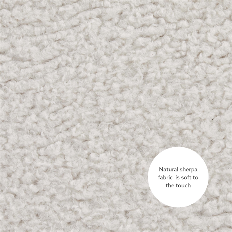 Maklaine Round Padded Storage Ottoman Light Wood Trim in Natural Sherpa Fabric