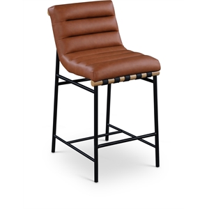 Maklaine Contemporary Cognac Vegan Faux Leather Counter Stool