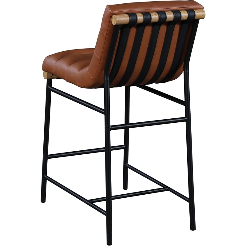 Maklaine Contemporary Cognac Vegan Faux Leather Counter Stool