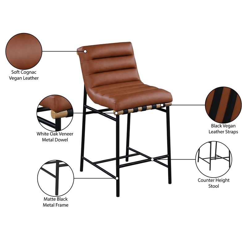 Maklaine Contemporary Cognac Vegan Faux Leather Counter Stool