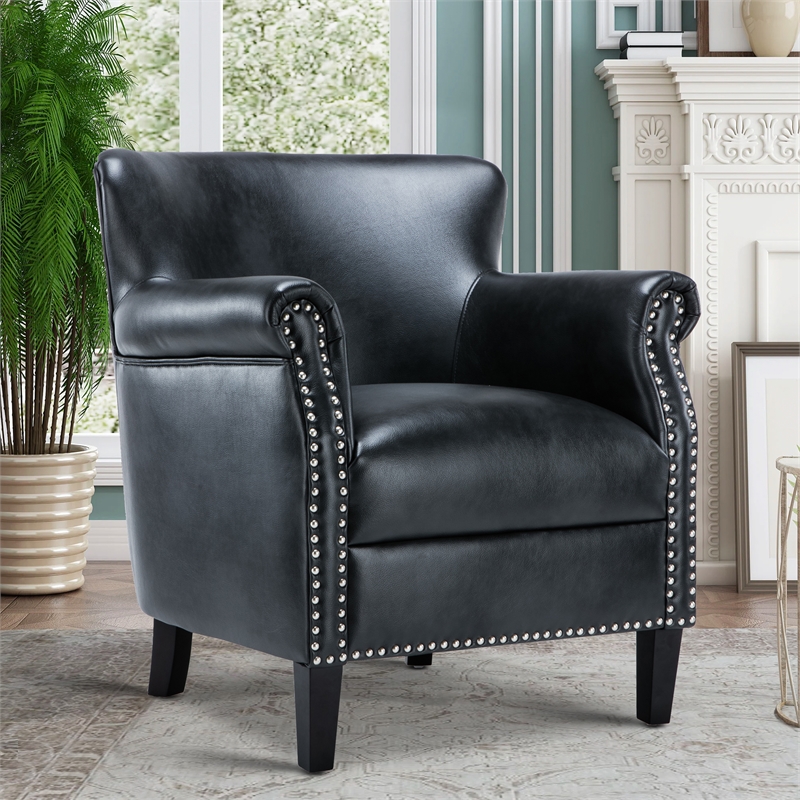 Maklaine Transitional Charcoal Faux Leather Club Accent Chair