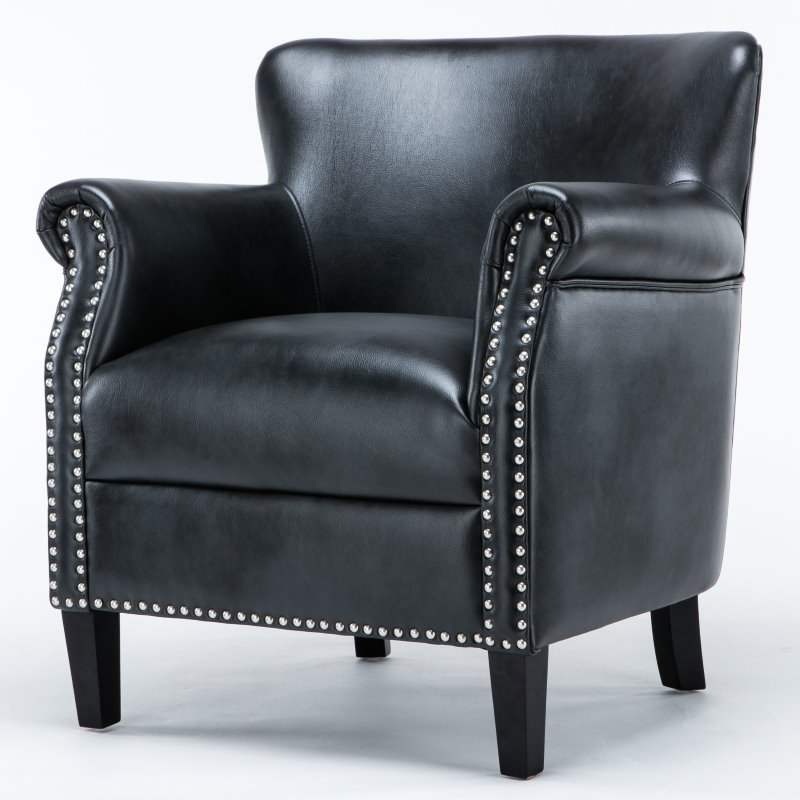 Maklaine Transitional Charcoal Faux Leather Club Accent Chair