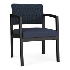 Maklaine Reception Waiting Room Guest Chair in Black Steel and Blue and Blue