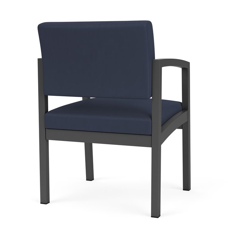 Maklaine Reception Waiting Room Guest Chair in Charcoal Steel and Blue