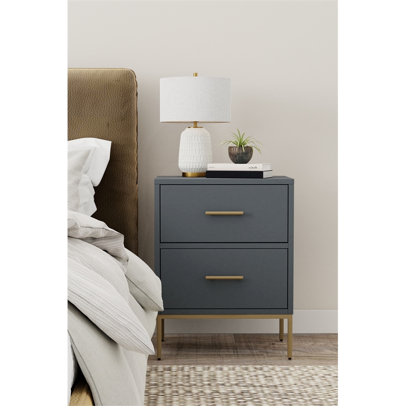 Maklaine Modern / Contemporary Two Drawer Nightstand in Slate Gray
