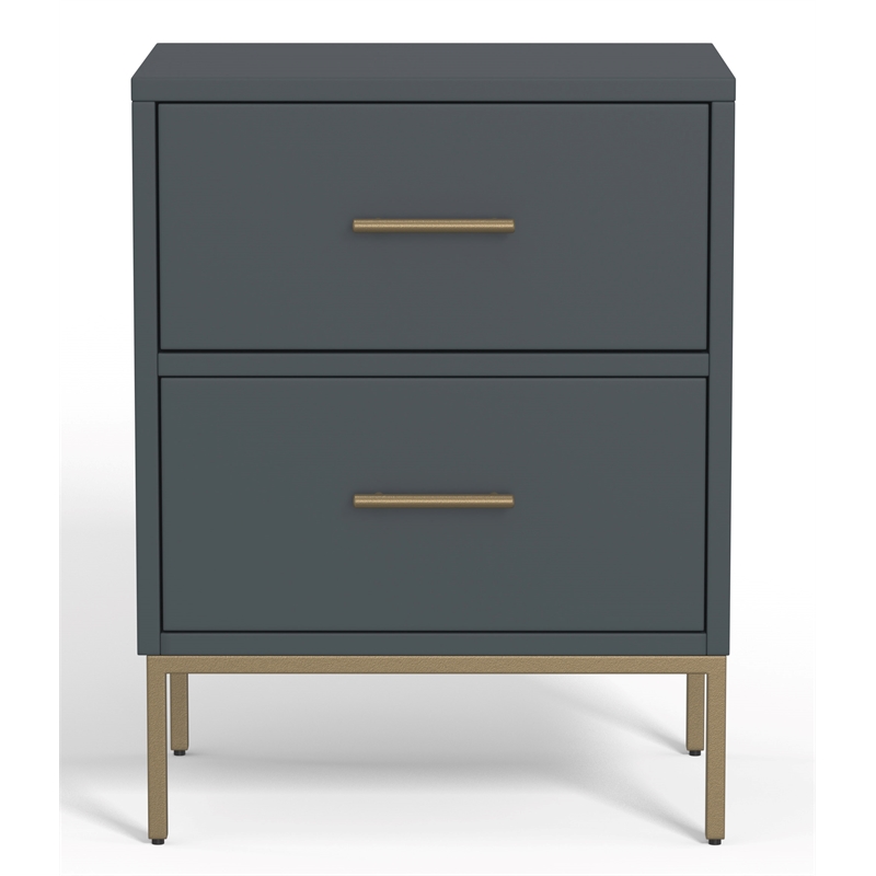 Maklaine Modern / Contemporary Two Drawer Nightstand in Slate Gray
