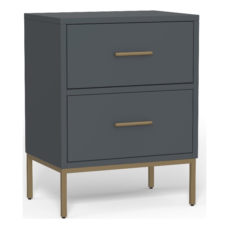 Maklaine Modern / Contemporary Two Drawer Nightstand in Slate Gray