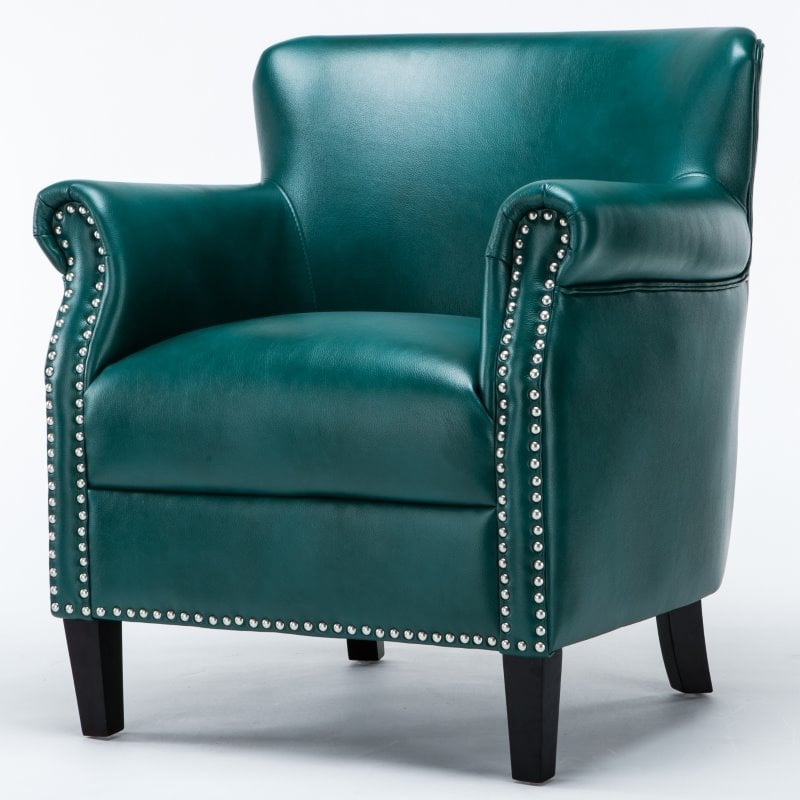Maklaine Transitional Teal Green Faux Leather Club Accent Chair