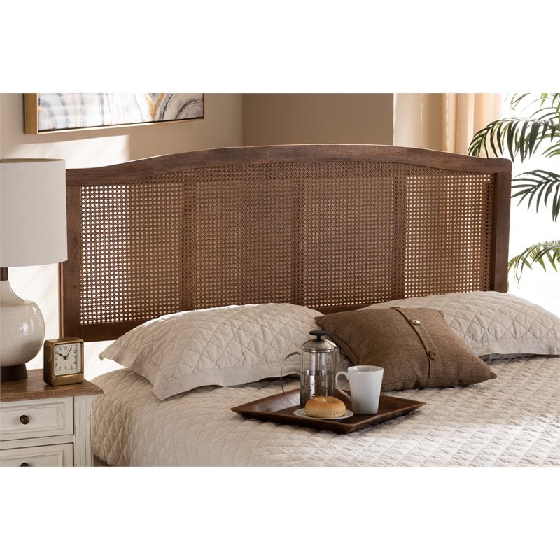 Maklaine Contemporary King Size Ash Walnut Brown Finished Wood Headboard