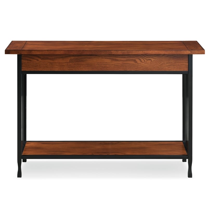 Maklaine Wood Industrial Console Table in Burnished Oak Finish