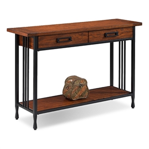 Maklaine Wood Industrial Console Table in Burnished Oak Finish