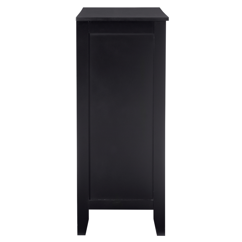 Maklaine Large Wood Cabinet with 2 Glass Paneled Doors and 3 Shelves in Black