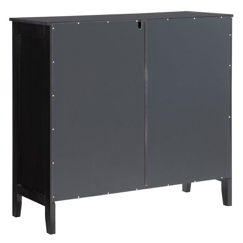 Maklaine Large Wood Cabinet with 2 Glass Paneled Doors and 3 Shelves in Black