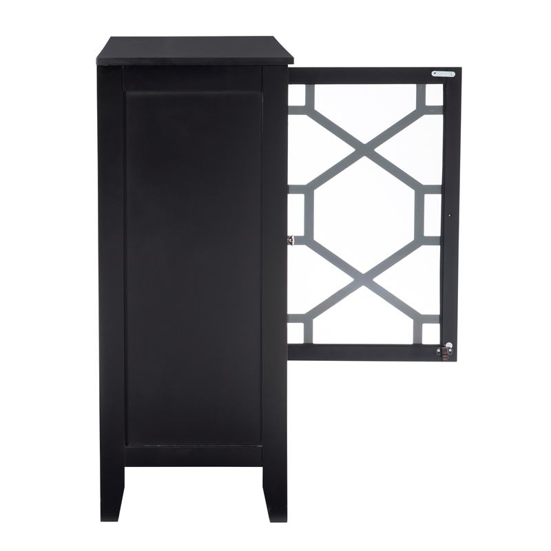 Maklaine Large Wood Cabinet with 2 Glass Paneled Doors and 3 Shelves in Black