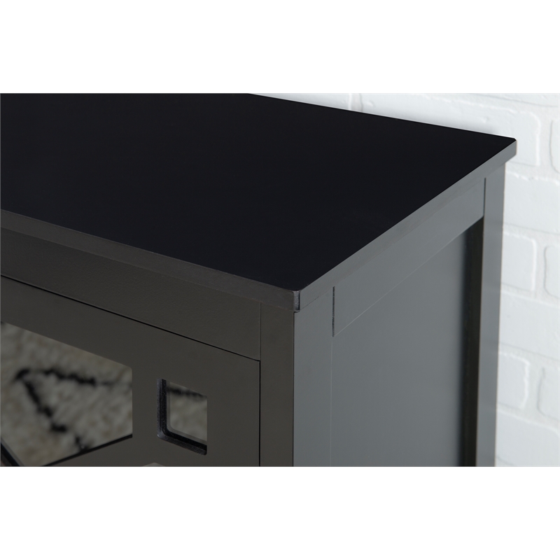 Maklaine Large Wood Cabinet with 2 Glass Paneled Doors and 3 Shelves in Black