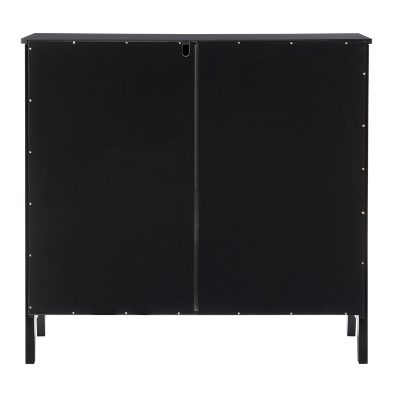 Maklaine Large Wood Cabinet with 2 Glass Paneled Doors and 3 Shelves in Black