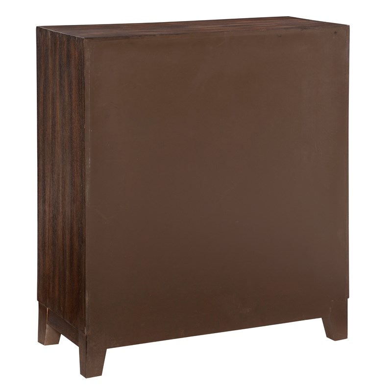 Maklaine Storage Accent Cabinet Carved Medallion in Dark Brown Finished Wood