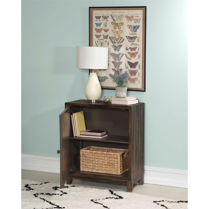 Maklaine Storage Accent Cabinet Carved Medallion in Dark Brown Finished Wood