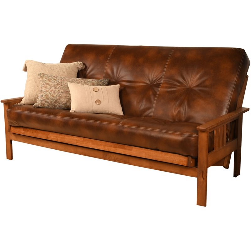 Maklaine Full-size Faux Leather Futon in Brown-Frame Not Included