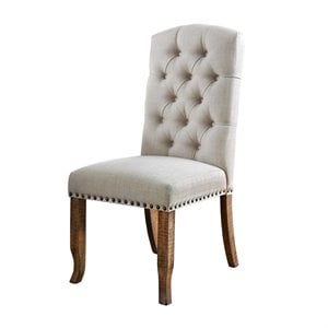 Maklaine Farmhouse Fabric Tufted Dining Chair in Ivory (Set of 2)