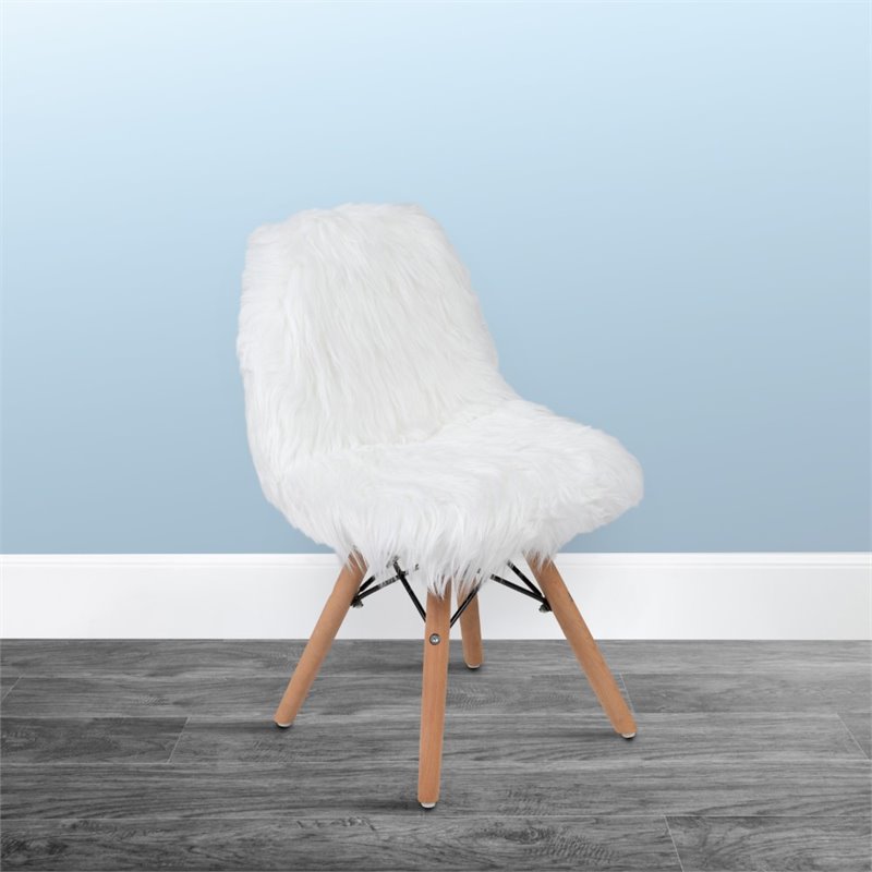 Maklaine Contemporary Shaggy Dog Kids Playroom Chair in White