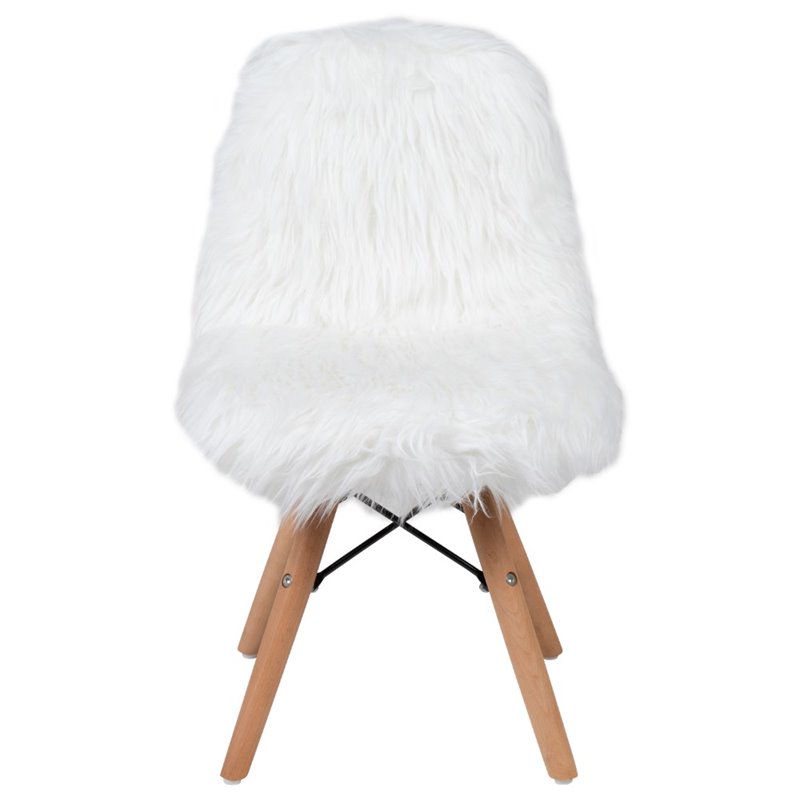 Maklaine Contemporary Shaggy Dog Kids Playroom Chair in White