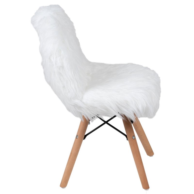 Maklaine Contemporary Shaggy Dog Kids Playroom Chair in White