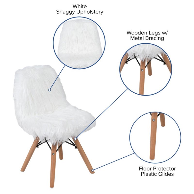 Maklaine Contemporary Shaggy Dog Kids Playroom Chair in White
