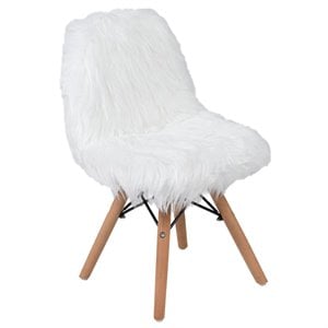 Maklaine Contemporary Shaggy Dog Kids Playroom Chair in White