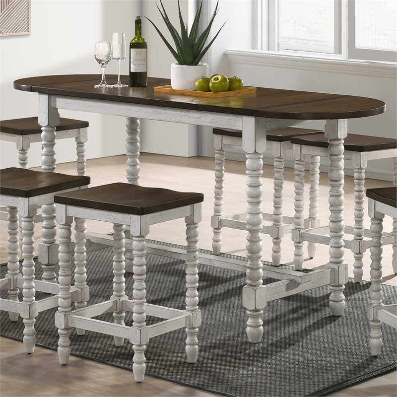 Maklaine Transitional Wood Counter Height Table With Drop Leaf in Walnut