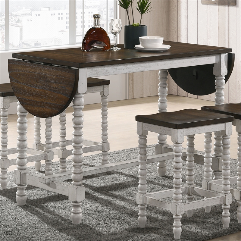 Maklaine Transitional Wood Counter Height Table With Drop Leaf in Walnut