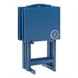 Maklaine 5 Piece Tray Table Set Planked Top Compass Design in Navy Blue Wood