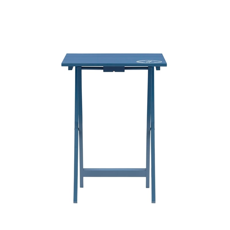 Maklaine 5 Piece Tray Table Set Planked Top Compass Design in Navy Blue Wood