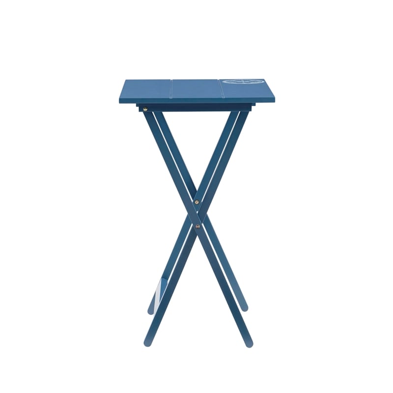 Maklaine 5 Piece Tray Table Set Planked Top Compass Design in Navy Blue Wood