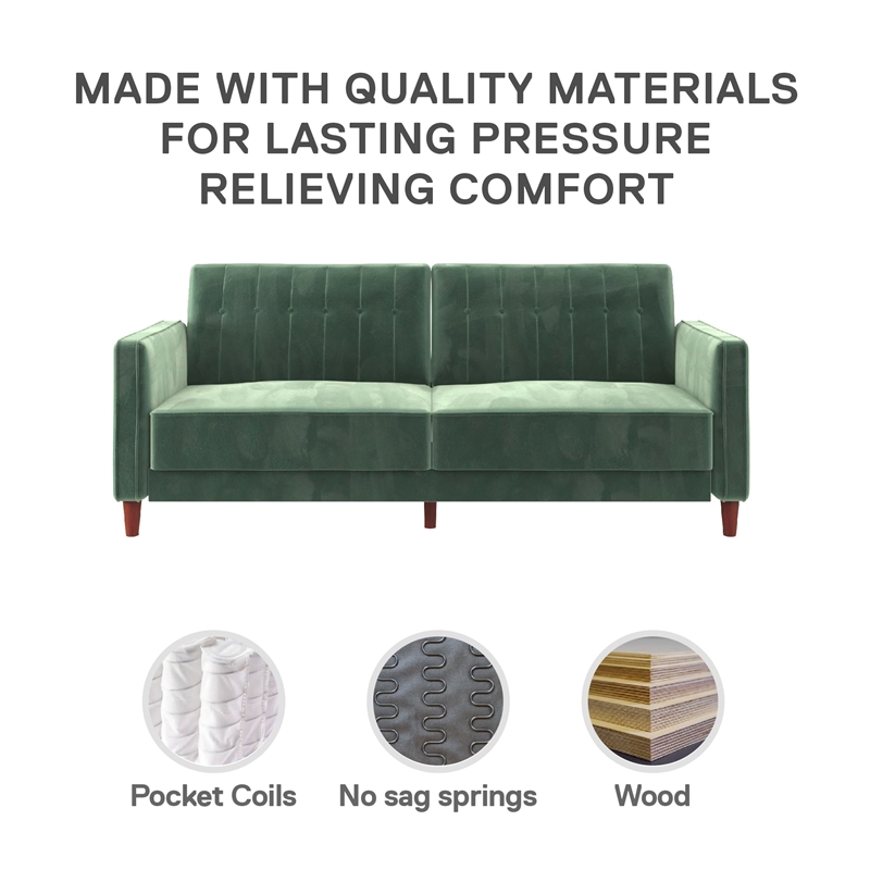 Maklaine Mid-Century Tufted Transitional Futon in Light Green Velvet