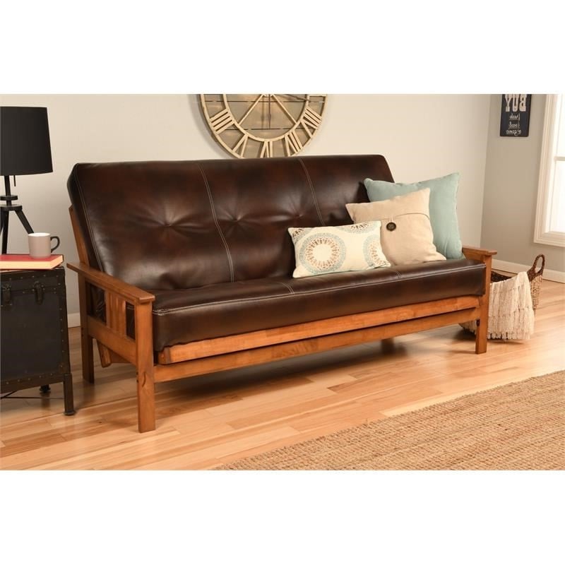 Maklaine Full-size Faux Leather Futon in Java Brown-Frame Not Included